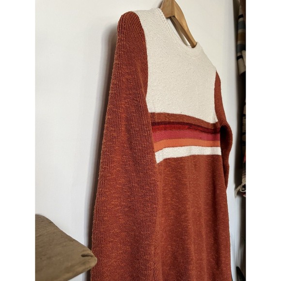 Free People Color Block Orange Cream Flared Sleeve Sweater Dress Size Small - Picture 5 of 13